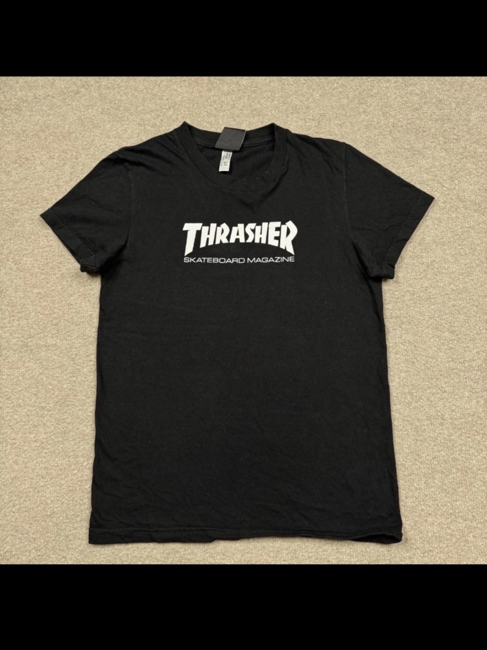 Thrasher Magazine YOUTH Shirt Size L Black Short Sleeve Skateboarding Logo Boys